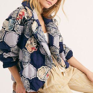 Free People Sahu Patchwork Blue Coat Jacket XS